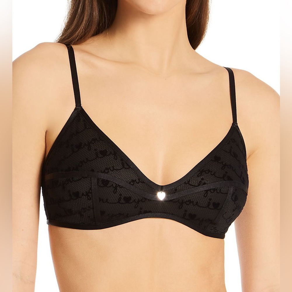 Calvin‎ Klein I Heart You Unlined Triangle Bralette size Medium - black